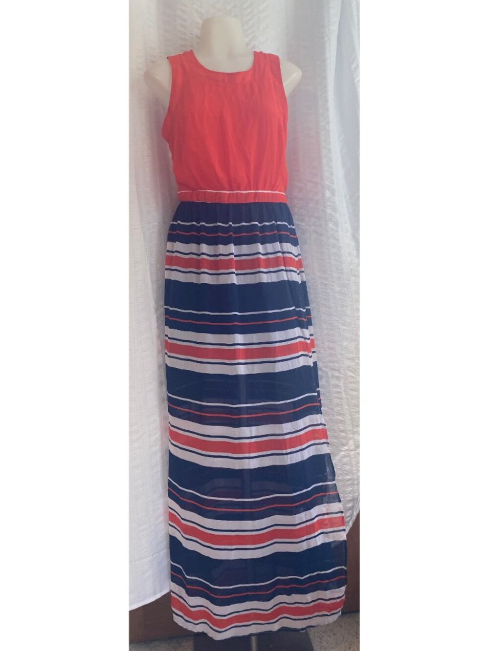 Heart Soul Red And Navy Striped Maxi Dress
